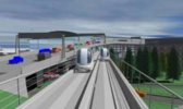 Computer image of ULTra PRT vehicles on Heathrow guideway.  This section of guideway is currently under construction.