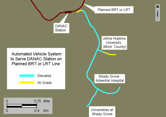 Automated vehicle system to serve DANAC station on planned BRT or LRT line