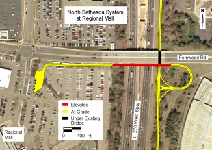 Western terminus of possible North Bethesda system