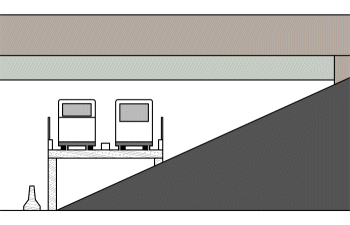 Express Microbus along freeway passing under arterial